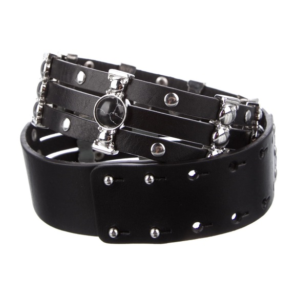 Maje Accessories - Maje Black Leather Studded Belt with Silver Hardware Size 1 NWT
